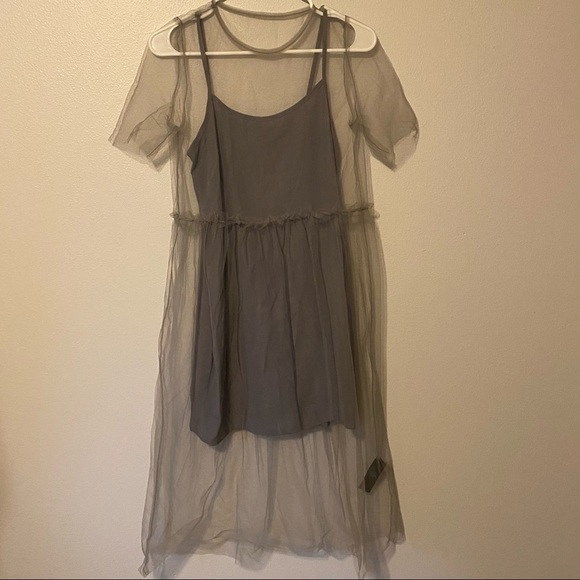 Topshop Gray Mesh Sheer Overlay Dress NWT US 4 #10J80K - Picture 2 of 15